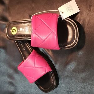 Mariella Italian Leather Azalea Pink and Black Slide Sandals